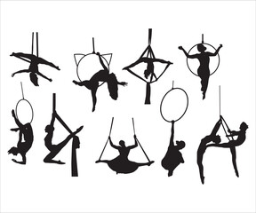 Aerialist Silhouettes Clip Art, Aerialist SVG, Aerialist clipart, Aerial Silks Png, Circus Performers Acrobats svg, aerialist svg