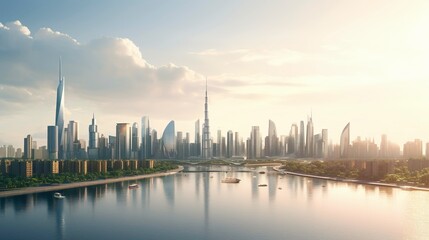 Obraz premium A photo of a city skyline with architectural landmark