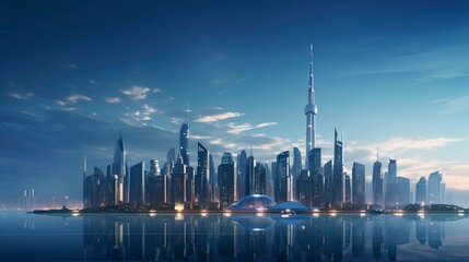 Obraz premium A photo of a city skyline with architectural landmark