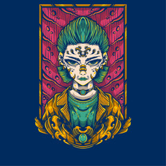 woman with red background artwork illustration