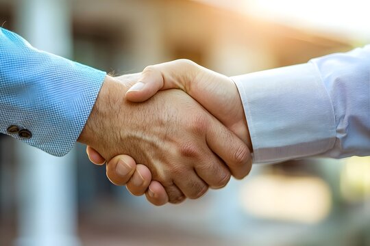 Handshake of successful real estate deal between smiling clients and agent