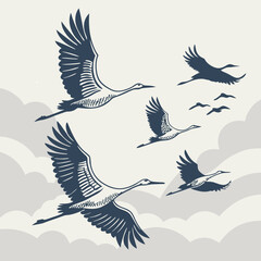 A flock of birds flying in a V-formation