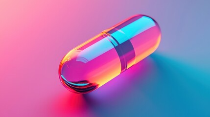 A pill is sitting on a blue surface