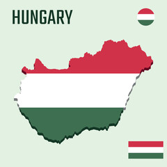 3D Hungary map with flag, Three dimensional map of Hungary with shadow