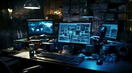 Naklejka premium A photo of a computer forensics lab investigating dig