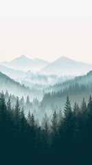 Obraz premium Misty Mountainous Landscape Showcasing Coniferous Forests and Rolling Hills
