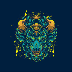 green bull with gold ornament artwork illustration
