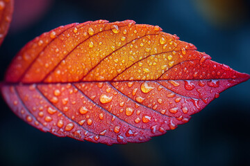 A Single Autumn Leaf Covered In Dew Drops