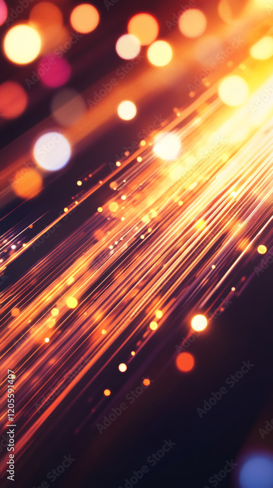 Fototapete abstract background showing fast orange lights and colorful bokeh, perfect for websites, presentatio