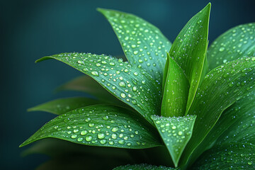 Lush Green Leaves Glistening With Dew Drops
