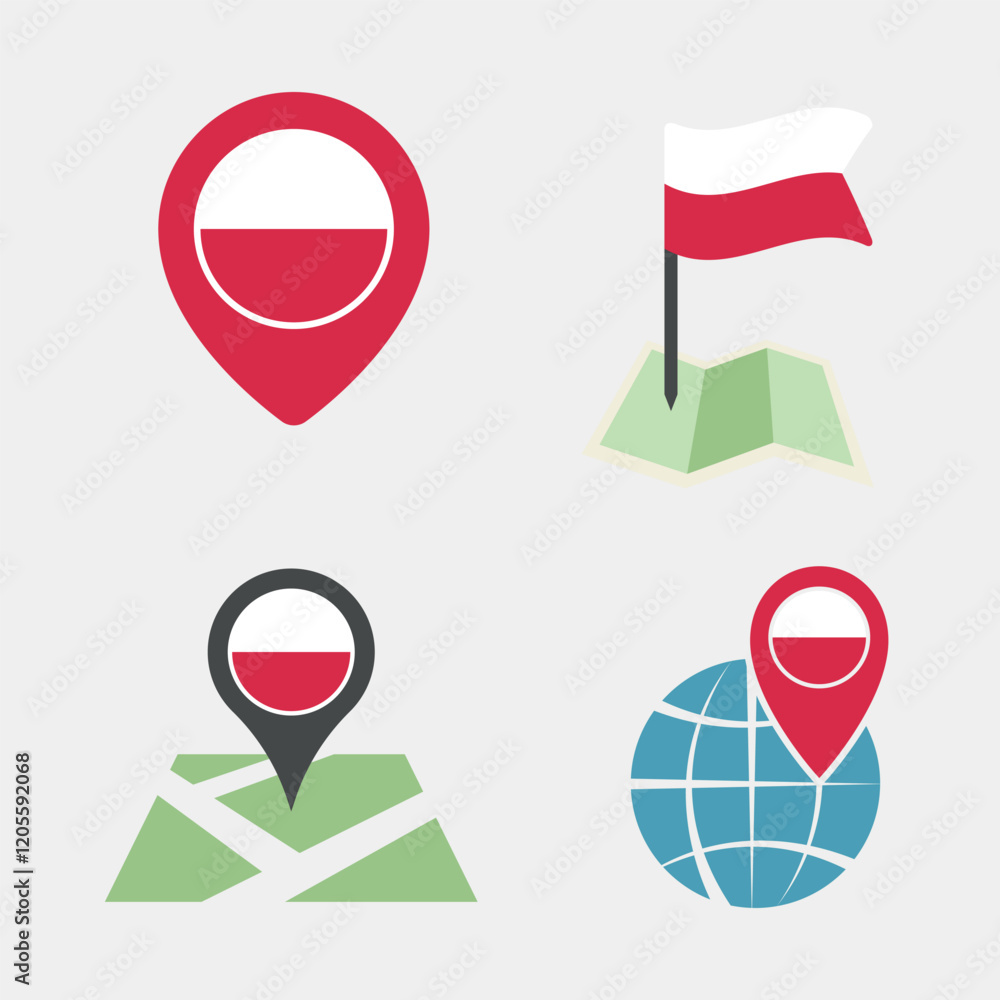 Poster poland flag map pointer set, national flag of poland symbols