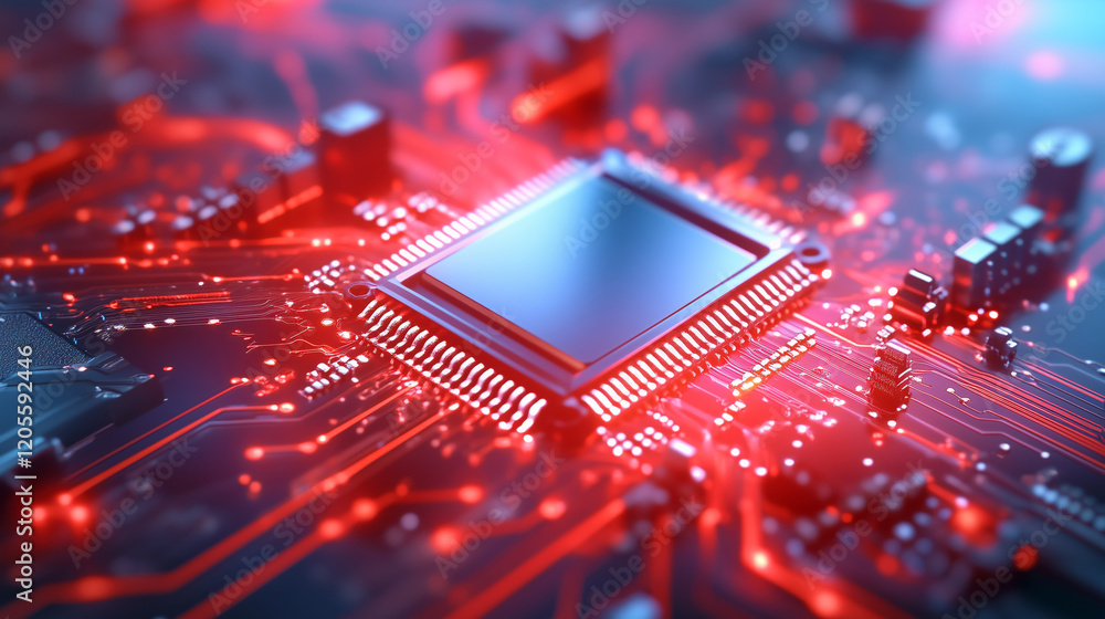 Poster close-up view of a computer chip on a circuit board