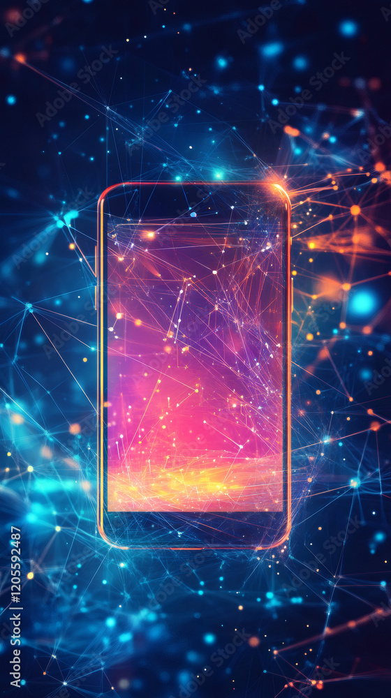 Aufkleber mobile phone showing colorful lines and lights representing global connectivity and communication te