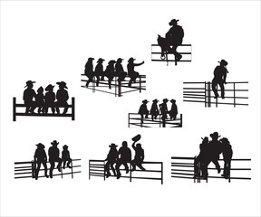 Cowboy With Fence Vector, Cowboy Vector, Cowgirl With Fence, Cowboy svg, Fence svg, Cowboys On A Fence SVG, Cowgirl with Horses Silhouette