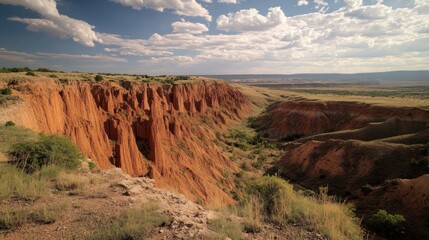 Fototapeta premium Dramatic canyons with red soil and a vast sky create a stunning landscape scene
