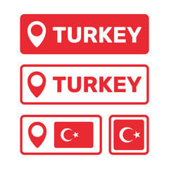 Turkey flag map pointer set, flag of the Republic of Turkey symbols