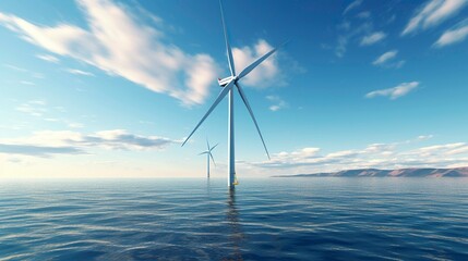 A photo of a floating offshore wind turbine