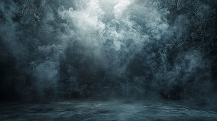 Dramatic Dark Moody Smoky Background Grey Concrete Floor Foggy Atmosphere Mysterious Scene