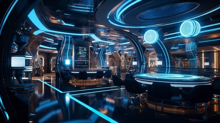 A photo of a futuristic restaurant interior