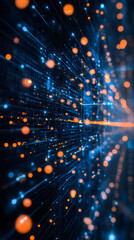 Obraz premium Abstract futuristic background visualizing data processing and digital information transferring in computer network