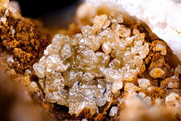 native Sulphur crystals. Specimen from clara mine, oberwolfach, Germany. Micro photography extreme...