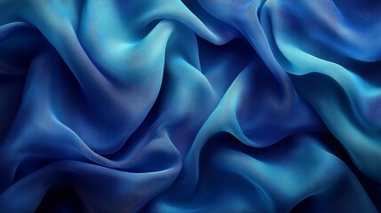 Fototapeta premium Elegant Draped Blue Silk Fabric Soft Texture Gradient Shades Luxurious Textile Background