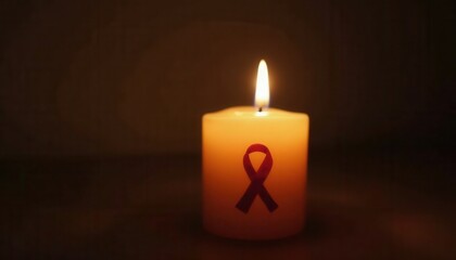 Candle in dark room a tribute to cancer patients and survivors.