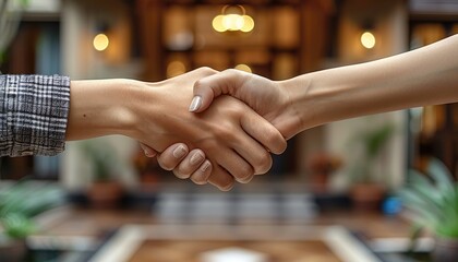 Two hands clasp in a firm handshake agreement