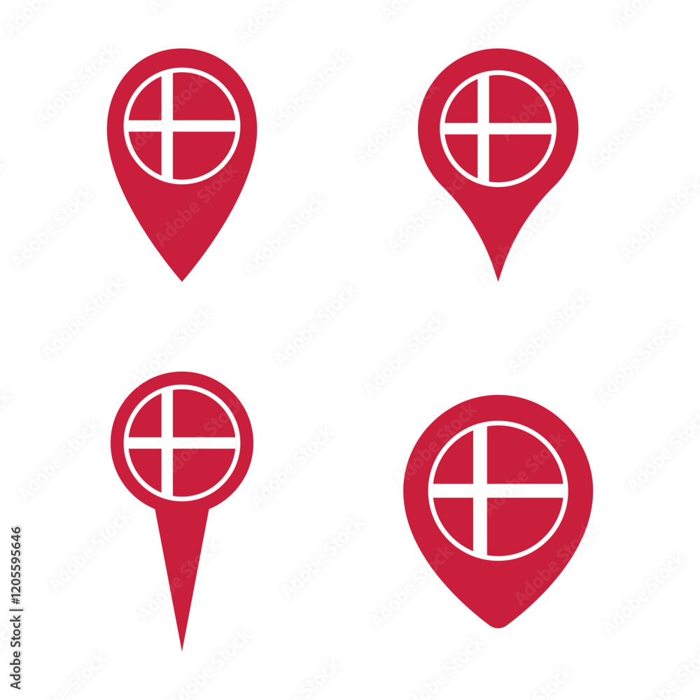 Poster denmark flag map pointer set, national flag of kingdom of denmark