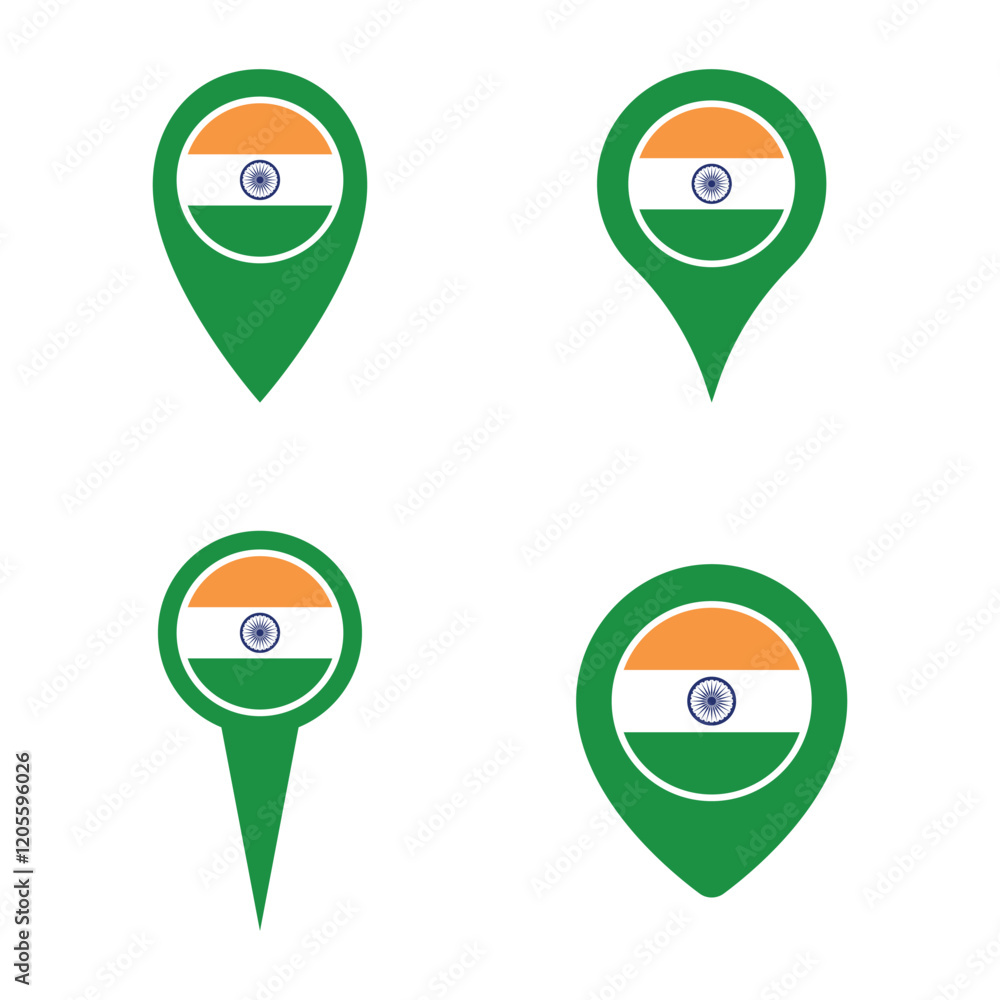 Poster india flag map pointer set, symbols of the flag of republic of india