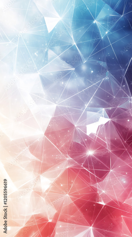 Poster Geometric pattern with interconnected lines and glowing points creating a futuristic technological, big data or blockchain concept