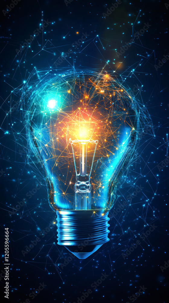 Aufkleber glowing light bulb with connected lines symbolizing innovation, creativity, and new ideas in technol