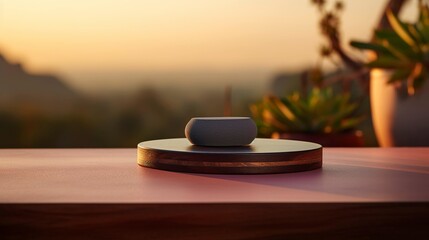 A photo of a stability disc beside a yoga block.