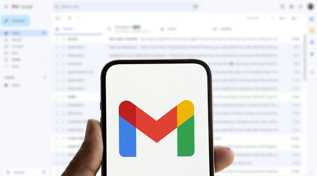 Dhaka, Bangladesh- 19 Jan 2025: Google Gmail logo is displayed on smartphone.