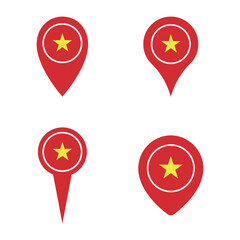 Vietnam map pointer icon set, flag of the Socialist Republic of Vietnam symbols