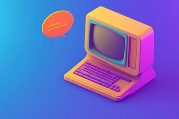 A computer made of plasticine floating