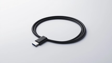 Black USB-C cable coiled on white background
