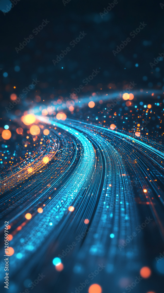 Aufkleber abstract background showing blue and orange particles flowing in cyberspace, representing big data, 