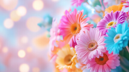 Fototapeta premium Colorful flowers with a soft background capturing spring vibes