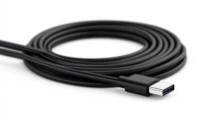 Coiled USB-C cable on white background; data transfer