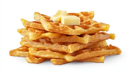 Delicious Golden Waffles Stack with Melted Butter Breakfast Food Sweet Treat