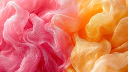 Fototapeta premium Abstract Draped Pink and Orange Sheer Fabric Texture Background