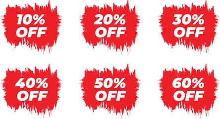 Sale tag discount sticker design template 10,20,30,40,50,60 percent off tag