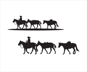 Pack String svg,cowboys and two pack mules, Mule string svg, Pack String Mules Vector, a cowboy riding a horse, Pack Mule svg, Pack Mule