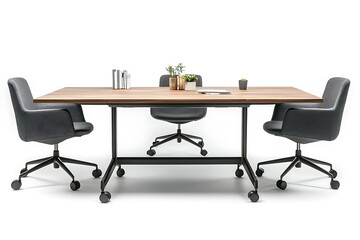 Fototapeta premium Modern Wooden Conference Table and Chairs, Ready for Collaboration