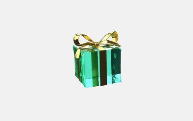 3d green glass gift box on isolated background
