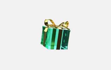 3d green glass gift box on isolated background