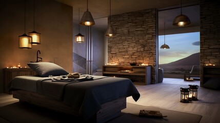 A photo of a peaceful spa treatment room with massage