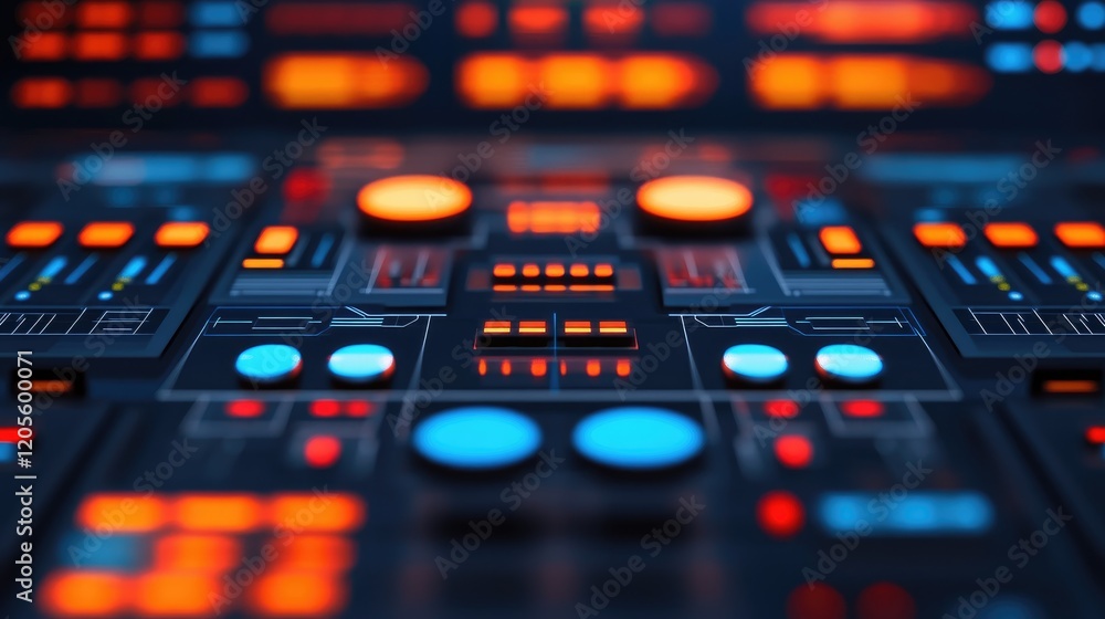Aufkleber futuristic control panel with vibrant buttons and glowing elements.