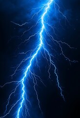 A vibrant blue lightning bolt streaks across a dark night sky